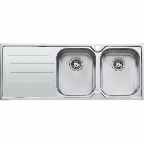 Oliveri Flinders Double Bowl Topmount Sink - Left Hand Drainer, 1200mm Wide, Stainless Steel - FL172