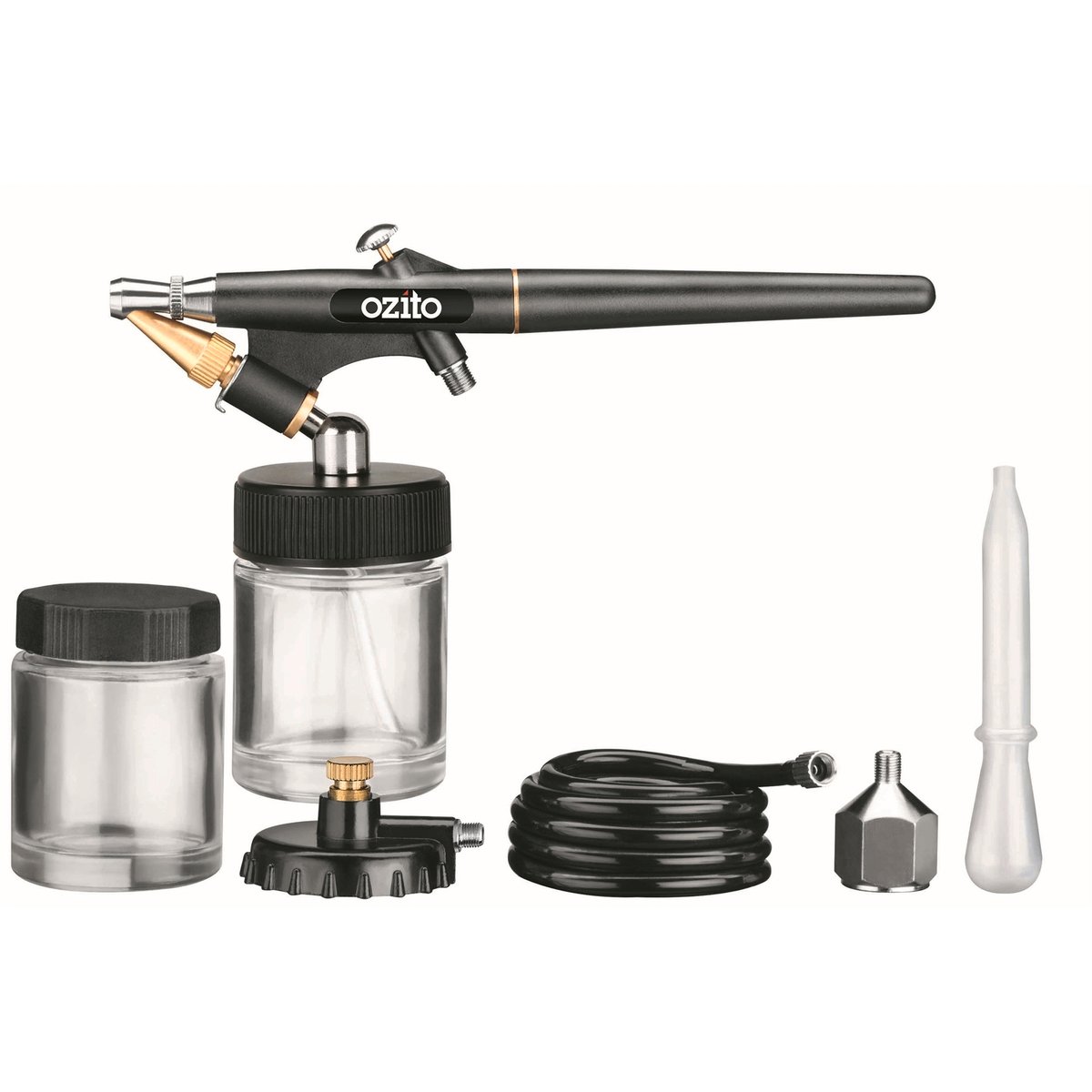Ozito Air Brush Kit with Case - 5 Pieces - 0.5mm Nozzle - Grey/Red/Black/Silver - SuperSaverAU - view 2