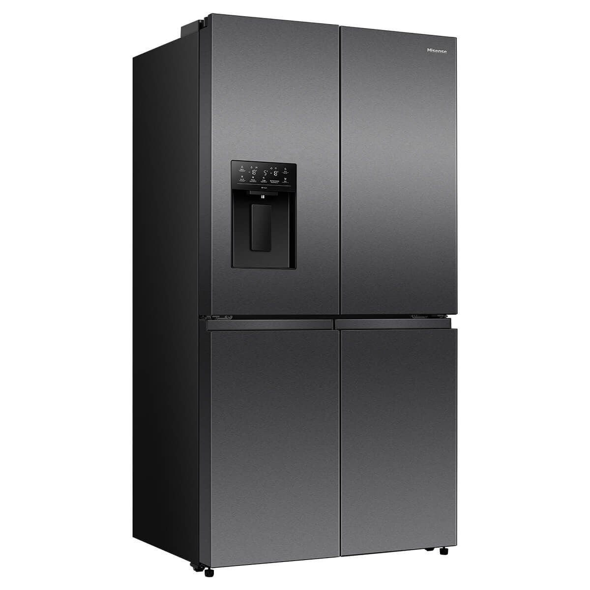 Hisense 640L Quad Door Fridge - Dark Stainless Steel - Non-Plumbed Ice and Water Dispenser - HRCD640TBW