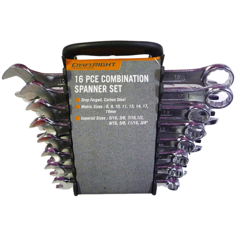 Craftright 16 Piece Spanner Set - Drop Forged Steel - Chrome Plated - Easy Storage - SuperSaverAU - view 1