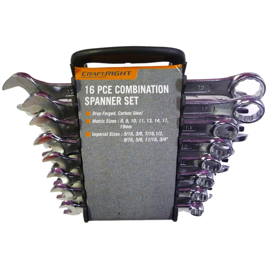 Craftright 16 Piece Spanner Set - Drop Forged Steel - Chrome Plated - Easy Storage - SuperSaverAU - view 1