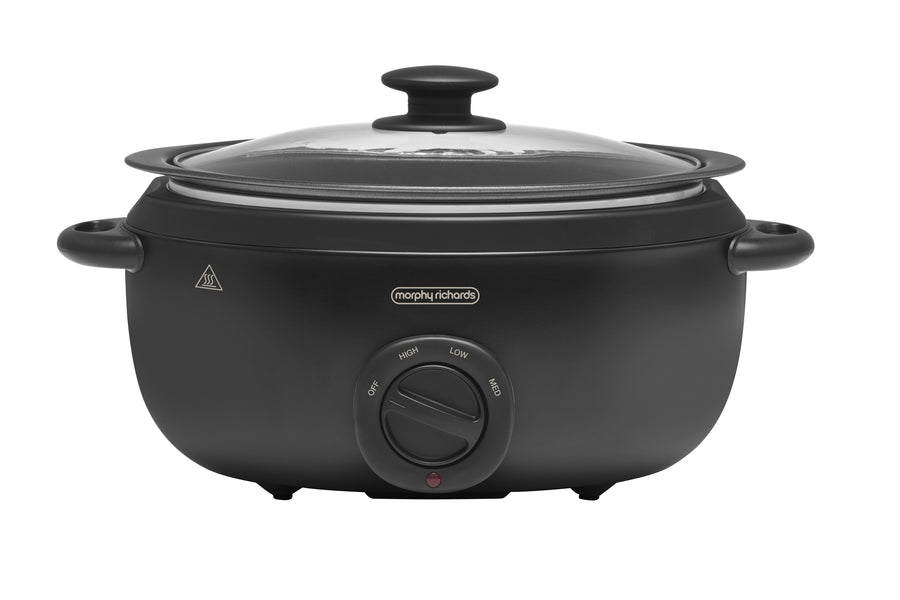 Morphy Richards Slow Cooker - Sear and Stew Pot, Toughened Glass Lid, Low to High Heat, Matte Black - MRSC65BK