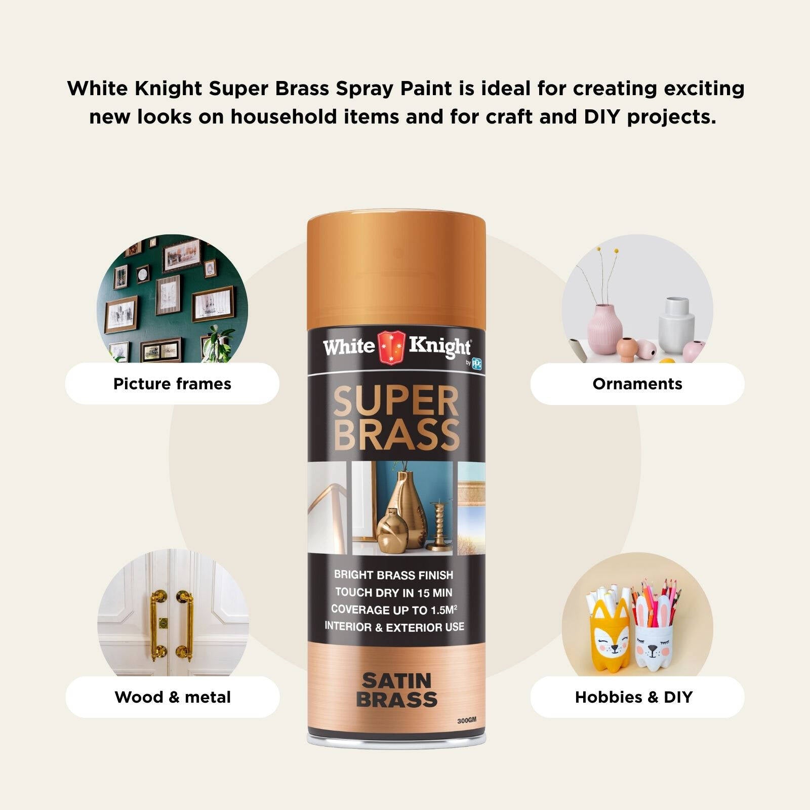 White Knight Super Brass 300g Satin Spray Paint Metallic Finish for Metal