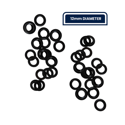 Grunt 12mm Black Heavy Duty Metal Webbing Grommets - 50 Pack