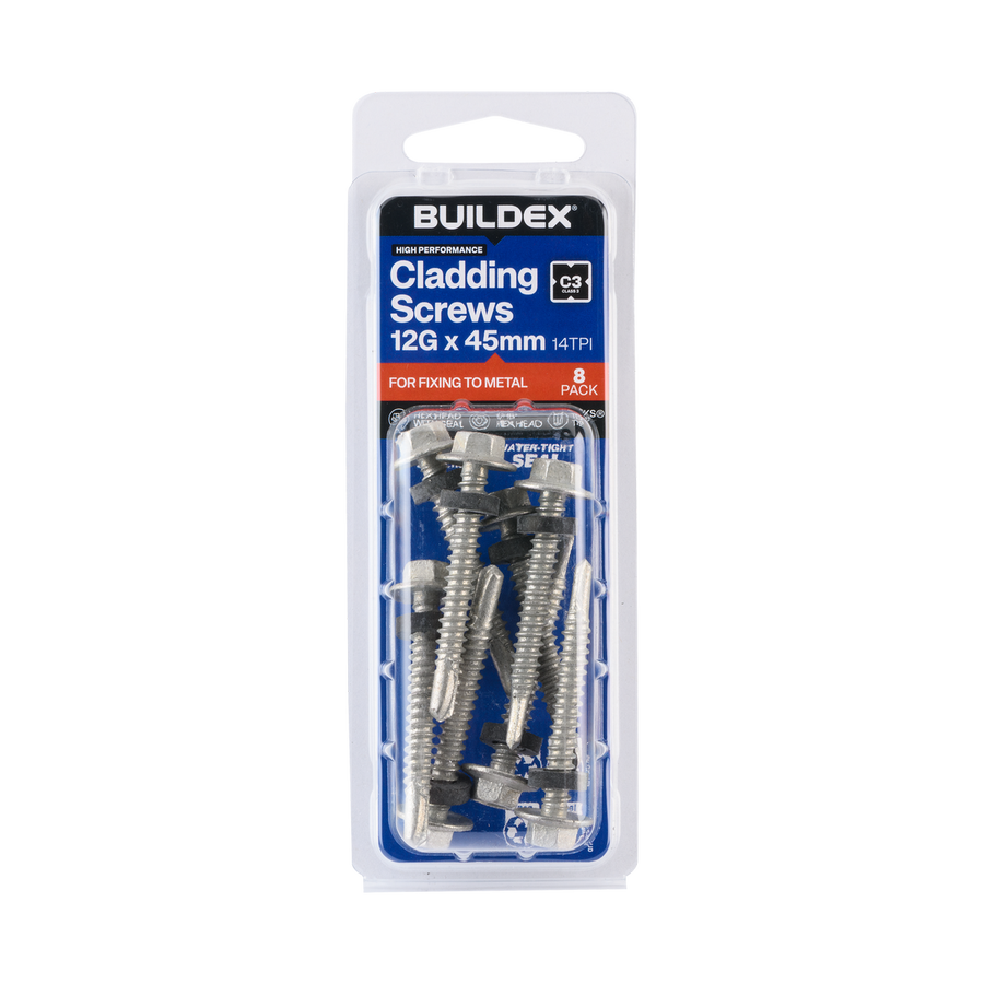 Buildex 12g x 45mm Roofing Teks Screws - 8 Pack - Class 3 Corrosion Protection - SuperSaverAU - view 1