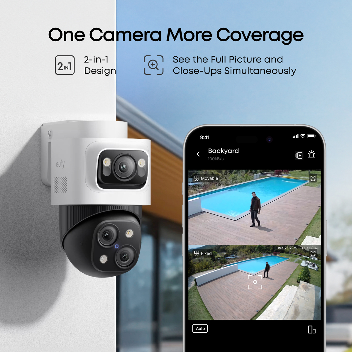 Eufy S4 NVR PoE PTZ Add-On Camera - 4K Wide-Angle & 2K PTZ - Auto-Tracking