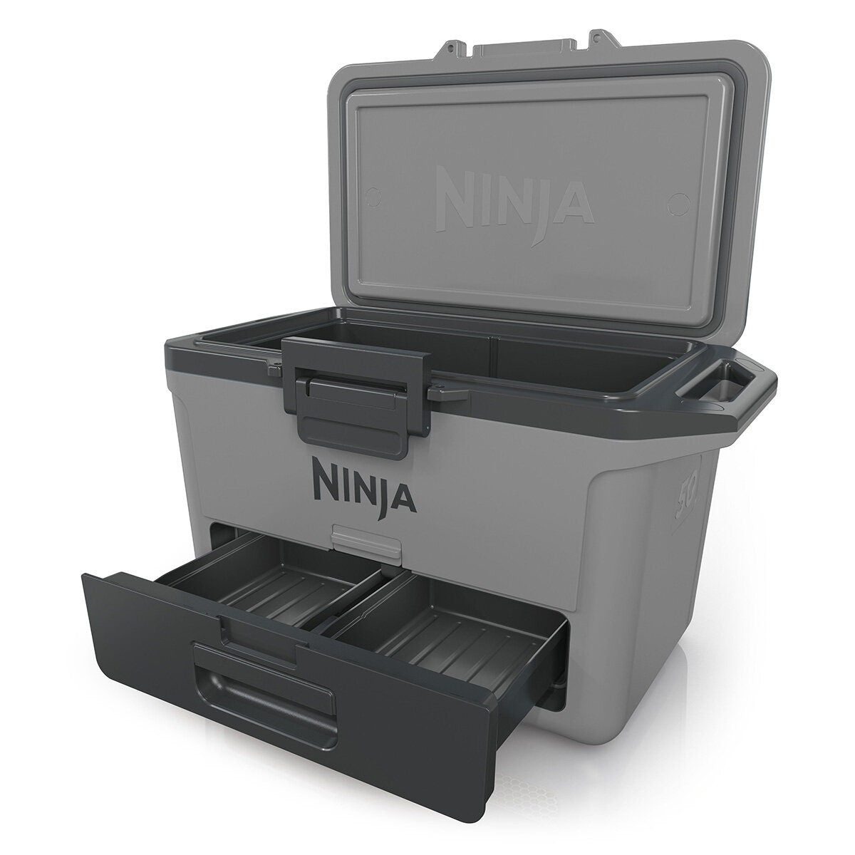 Ninja 47L FrostVault Hard Cooler with Dry Zone - Slate Grey, Lockable Lid, Fits 80 Cans - FB151GY
