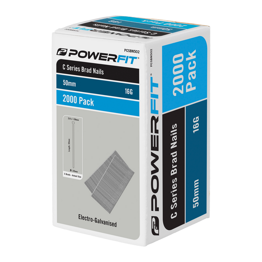 Powerfit 50mm C Series Brad Nails - 2000 Pack - Electro Galvanised - 16 Gauge - SuperSaverAU - view 1