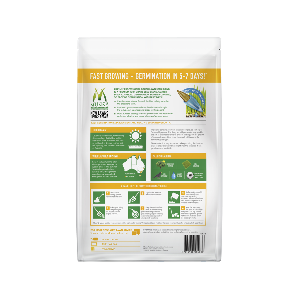 Munns Professional Couch Lawn Seed - 2.5kg - Lawn Seed Blend - Drought Tolerant - SuperSaverAU - view 3
