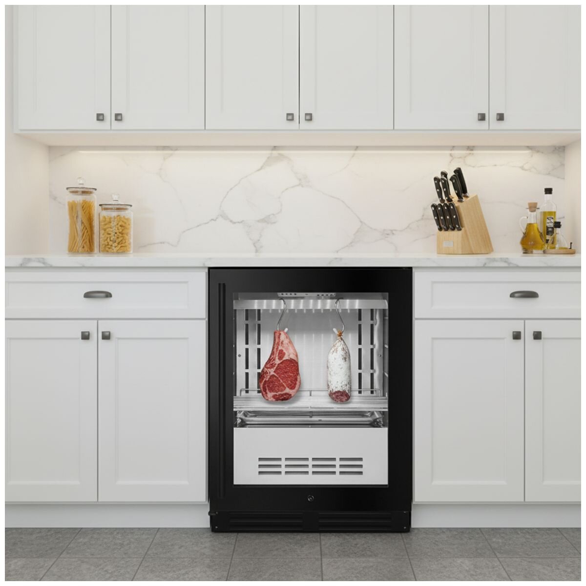 KingsBottle 98L Under Counter Steak and Meat Ager - Black, Right Hinge, Glass Door - KB50SA-FG-RHH
