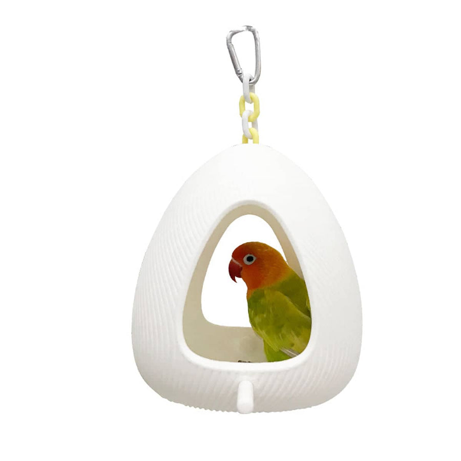Egg Shaped Parrot Nest with Hanging Chain, 15 x 13.5 cm - White