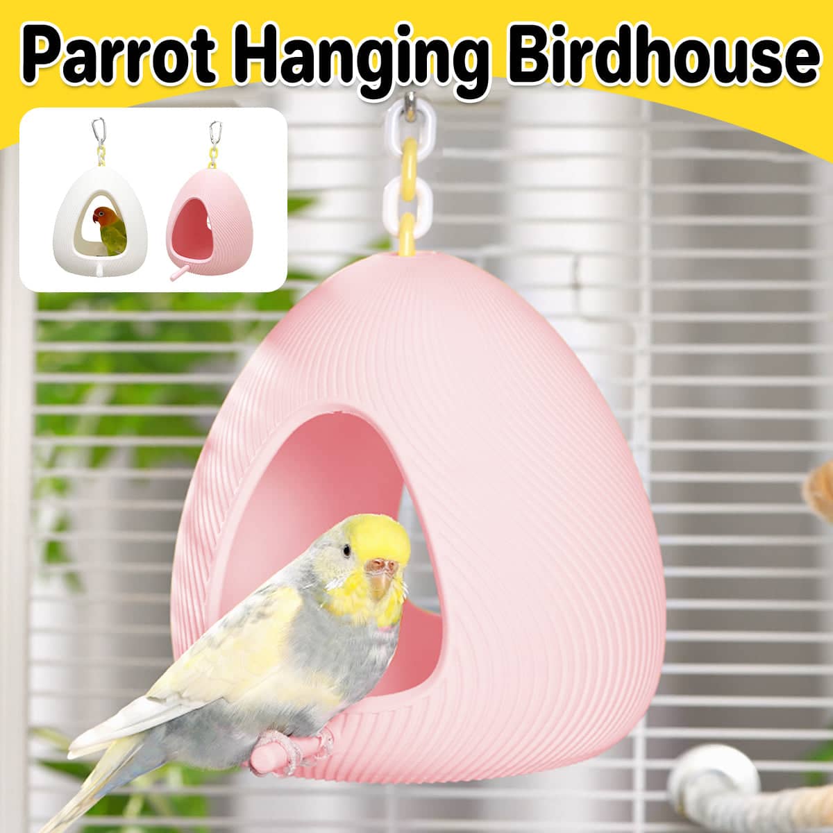 Egg Shaped Parrot Nest with Hanging Chain, 15 x 13.5 cm - White - view 2