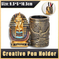 Egyptian Pharaoh Bust Pen Holder with Hieroglyphic Design
