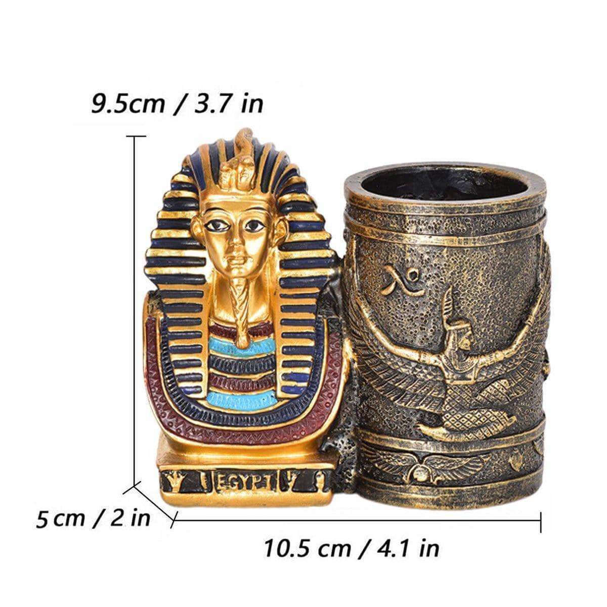 Egyptian Pharaoh Bust Pen Holder with Hieroglyphic Design - view 3