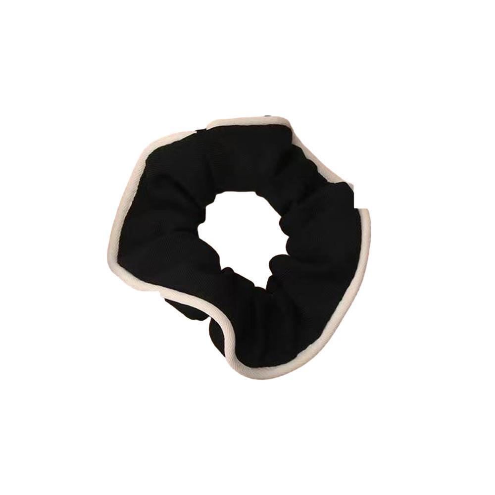 Elastic Hair Scrunchie with Contrast Trim - Black