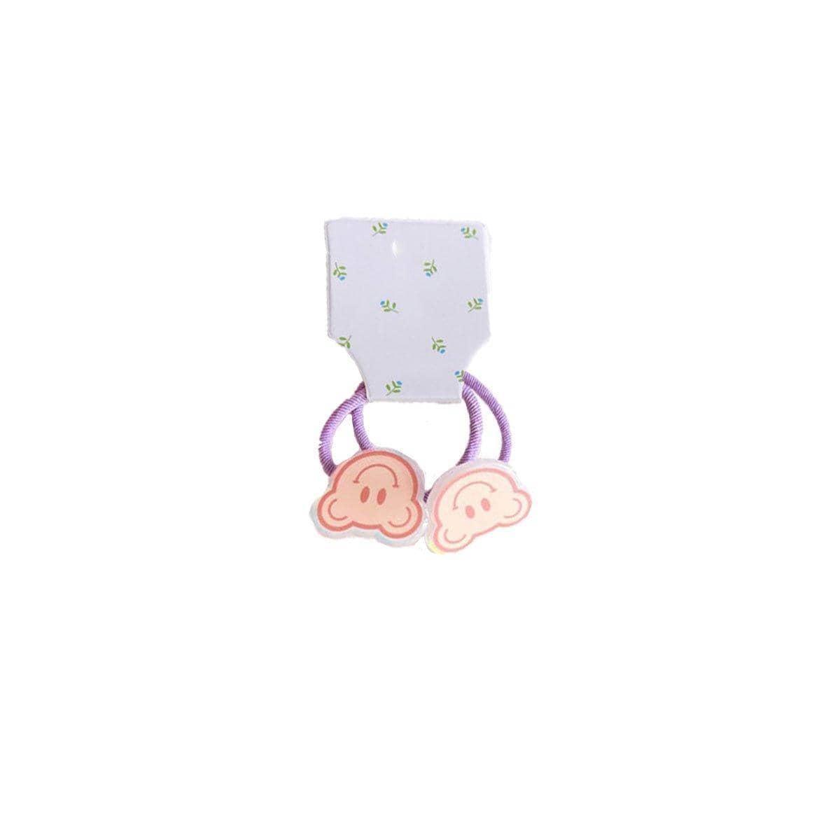 Elastic Hair Ties with Bear Face Charms, Pack of 2 - Purple
