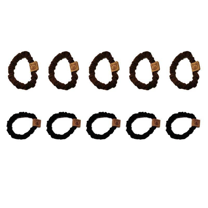 Elastic Hair Ties with Bear Tag for Women and Girls, Pack of 10 - Brown and Black - view 2