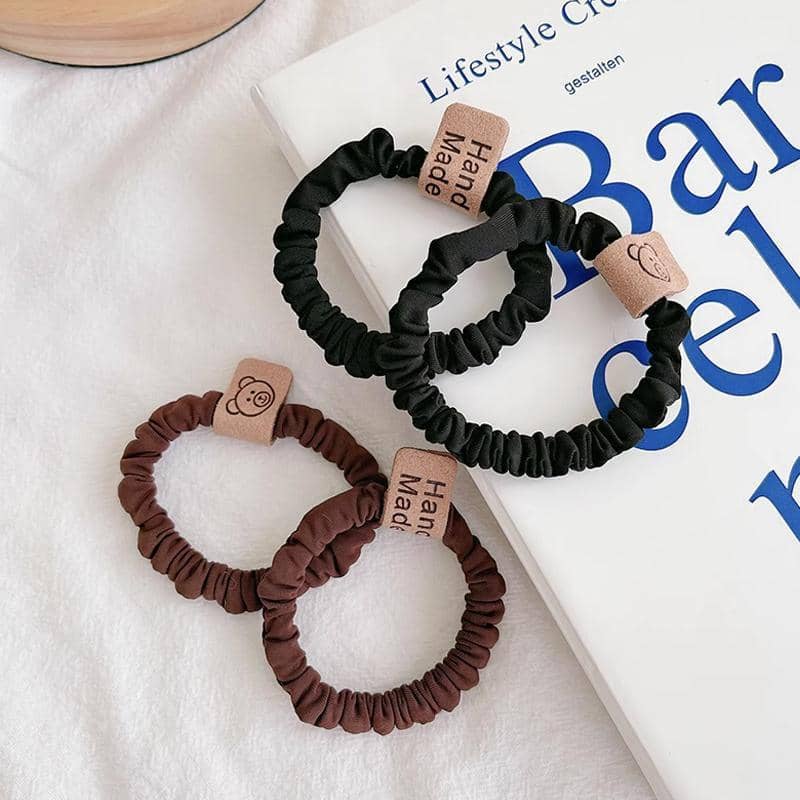 Elastic Hair Ties with Bear Tag for Women and Girls, Pack of 10 - Brown and Black - view 3