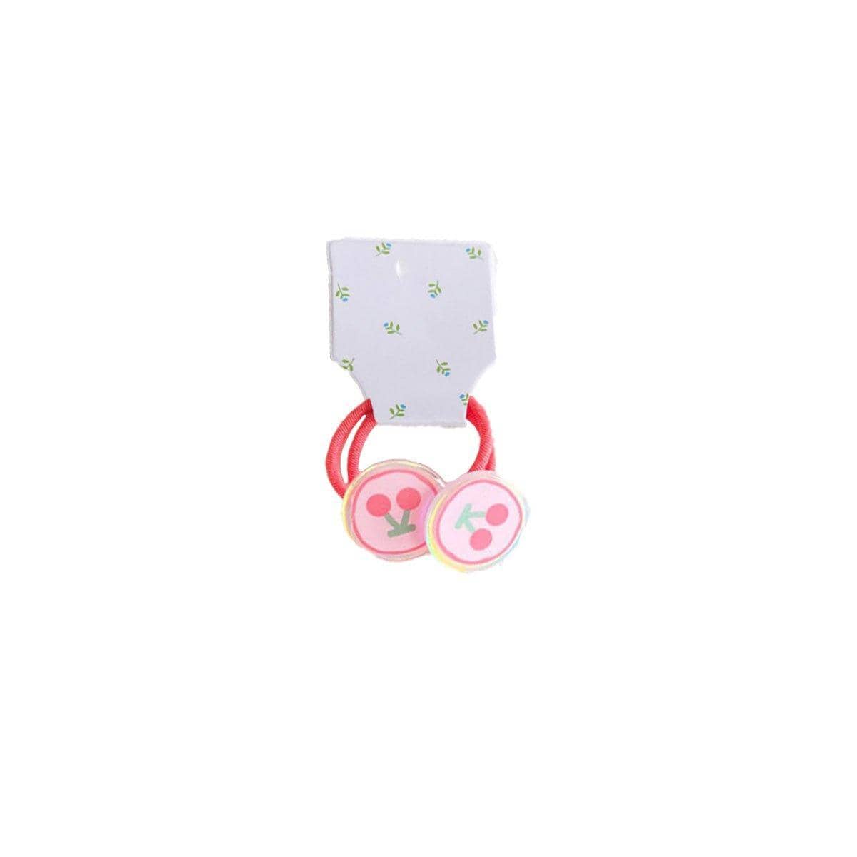 Elastic Hair Ties with Cherry Charms, Pack of 2 - Coral Pink