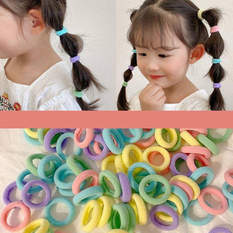 Elastic Hair Ties for Girls' Ponytails - Pastel Multicolour, Pack of 100 - view 4