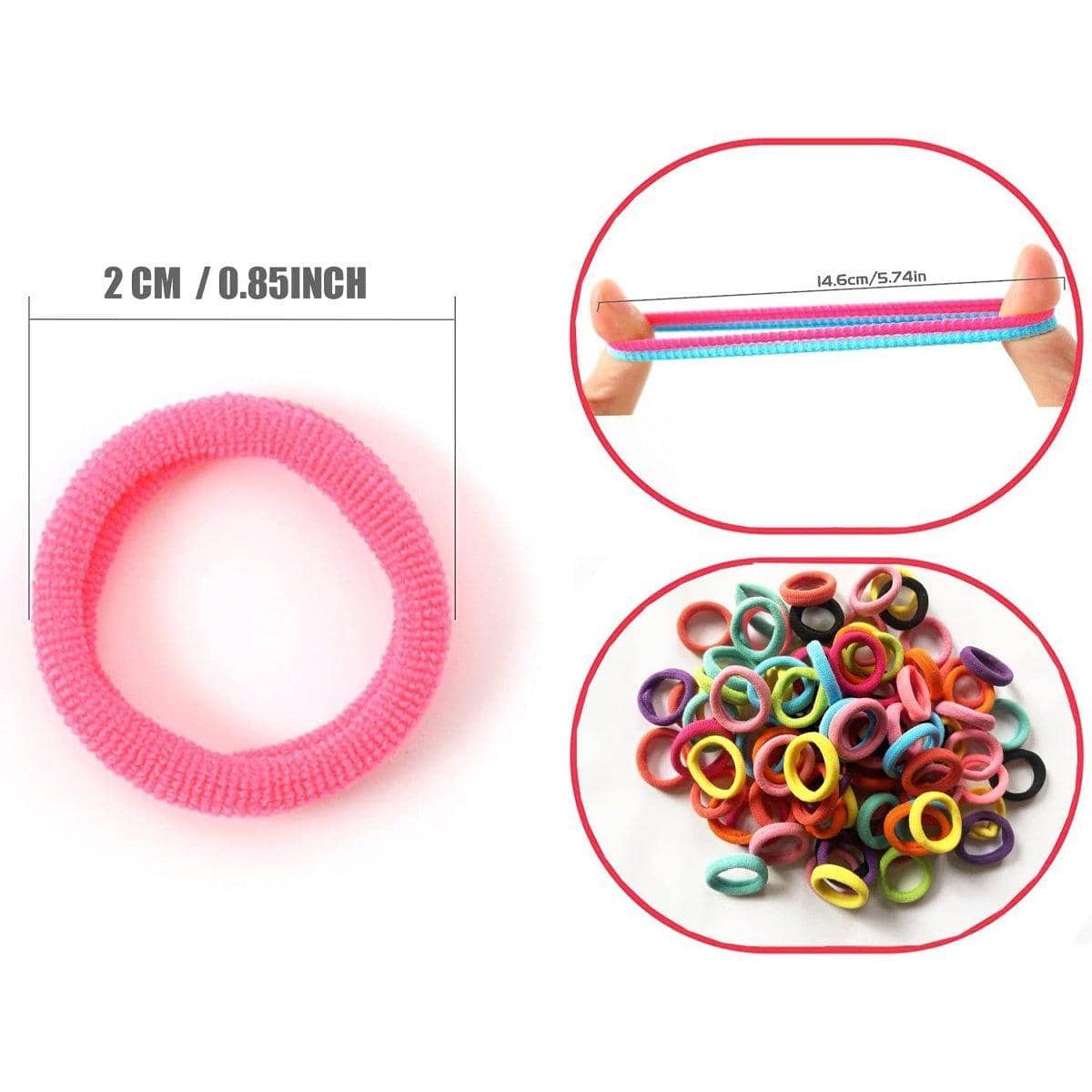 Elastic Hair Ties Seamless Rubber Bands, Assorted Colours, Pack of 200 - view 3