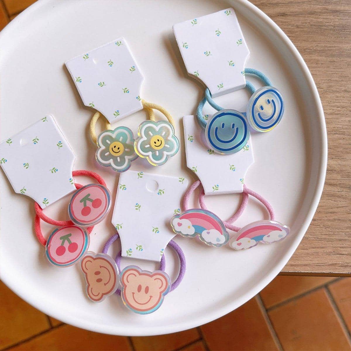 Elastic Hair Ties with Smiley Face Charms, Pack of 2 - Light Blue - view 5
