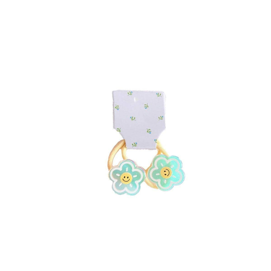 Elastic Hair Ties with Smiley Flower Charms, Pack of 2 - Light Yellow