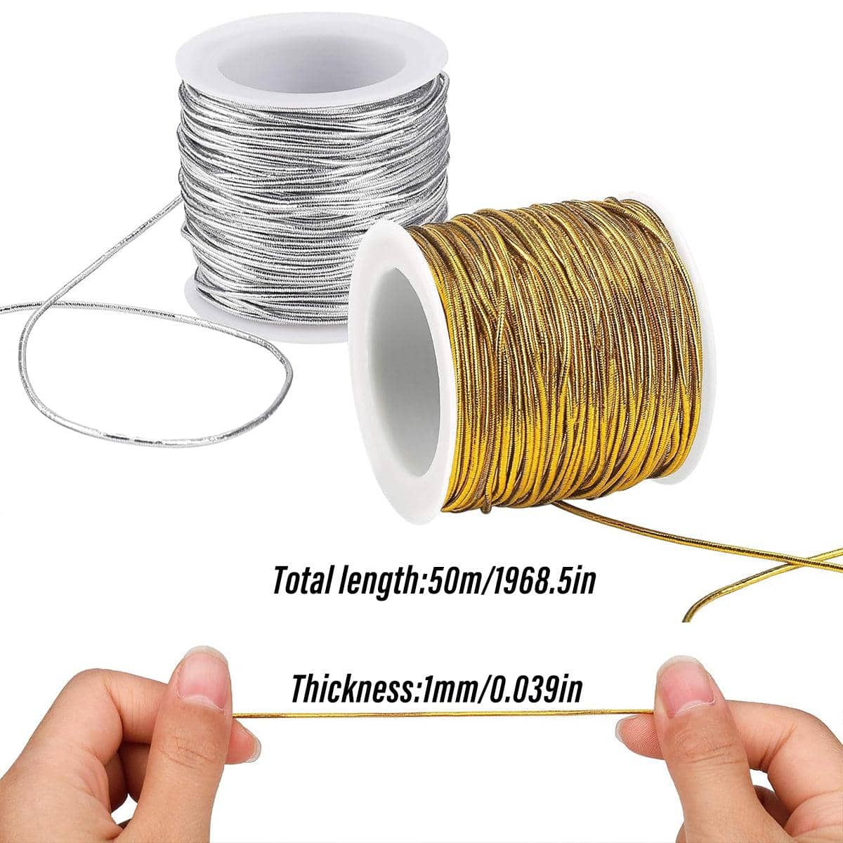 Elastic Rope Cord, 10 Pack - Silver Stretch String for Craft and Gift Wrapping - view 4