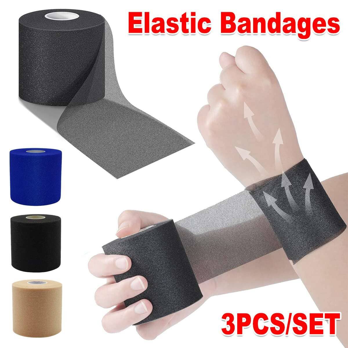 Elastic Sports Bandage Tape - Pack of 3, Skin Tone, Black and Blue