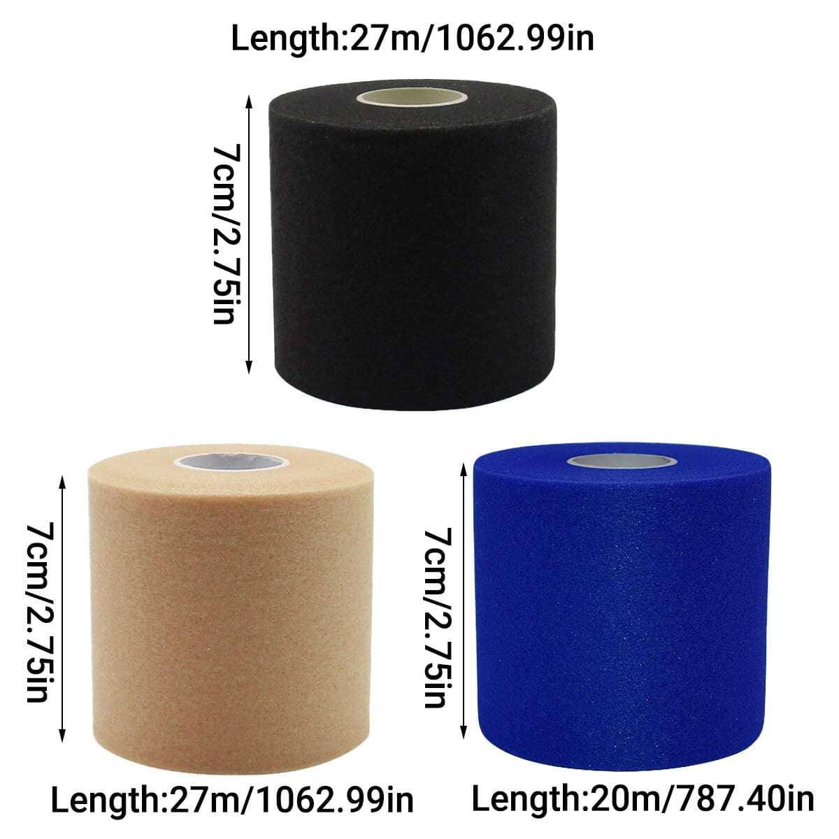 Elastic Sports Bandage Tape - Pack of 3, Skin Tone, Black and Blue - view 3