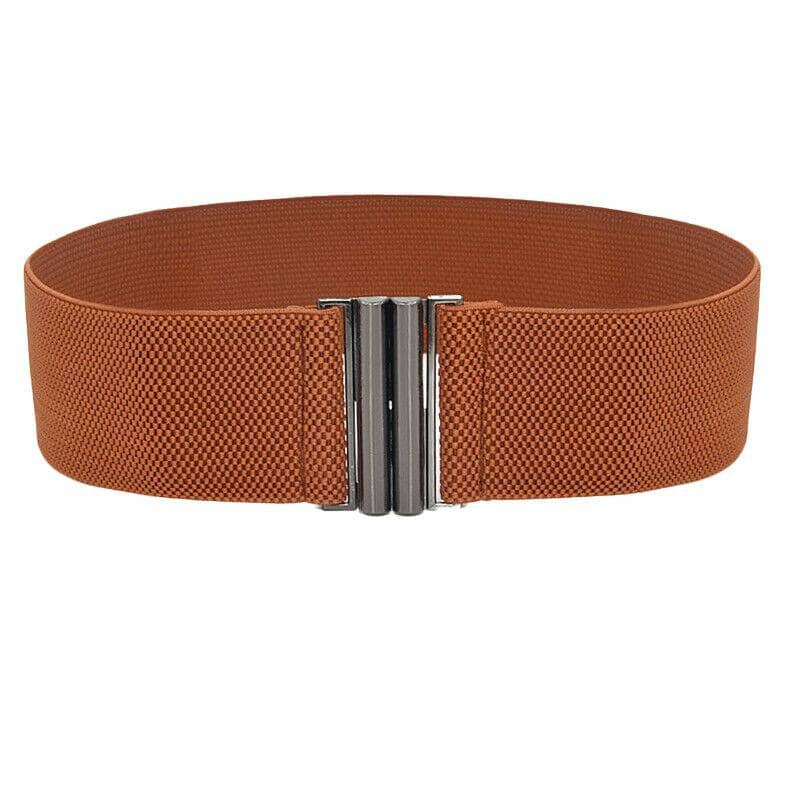 Elastic Waist Belt for Women with Metal Buckle - Brown