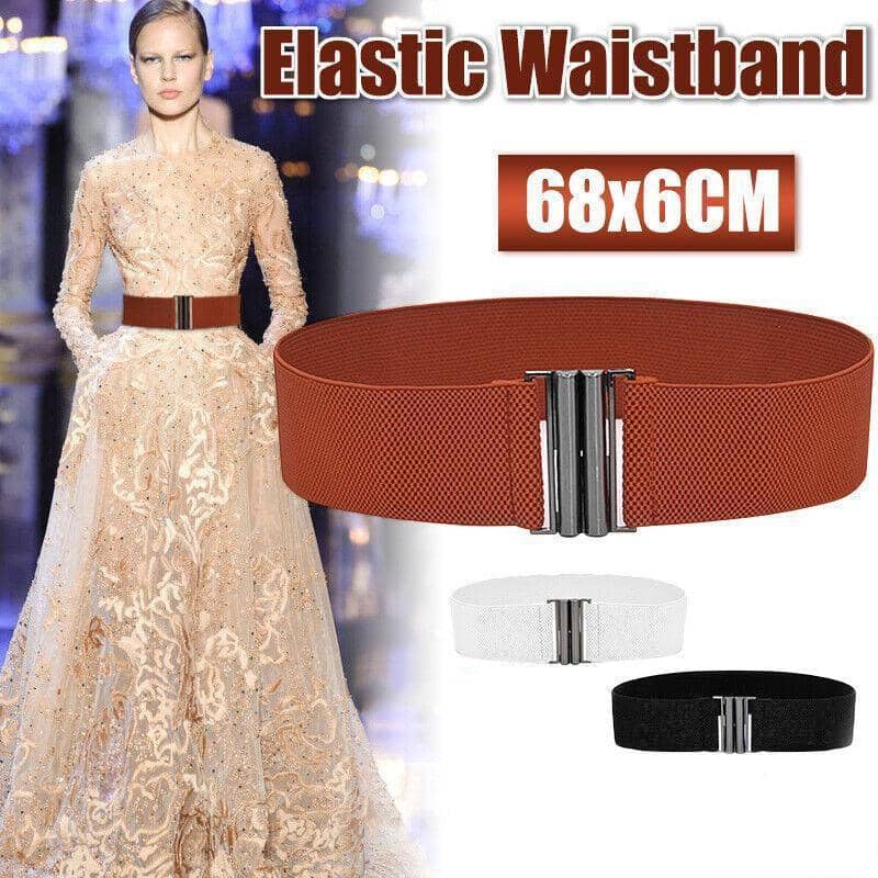 Elastic Waist Belt for Women with Metal Buckle - Brown - view 2