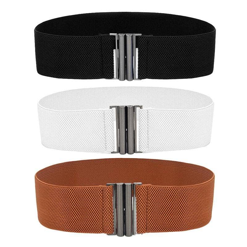 Elastic Waist Belt for Women with Metal Buckle - Brown - view 3