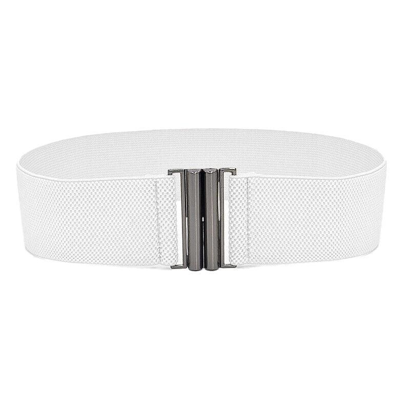 Elastic Waist Belt for Women with Metal Buckle - White