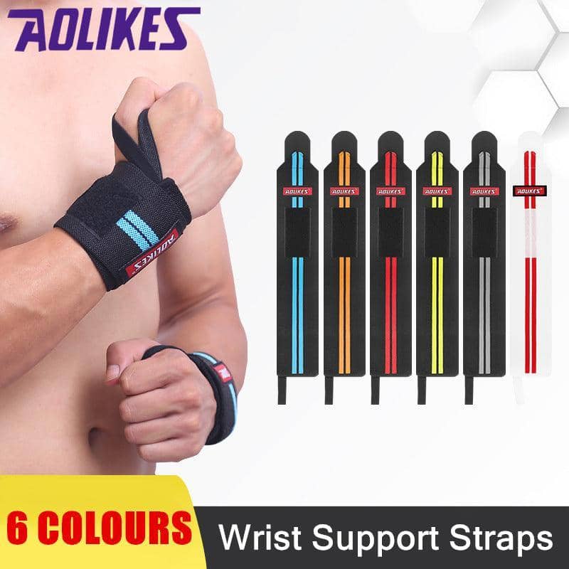 Elasticised Cotton Weight Lifting Wrist Support Straps with Thumb Loop - Black and Orange - view 2