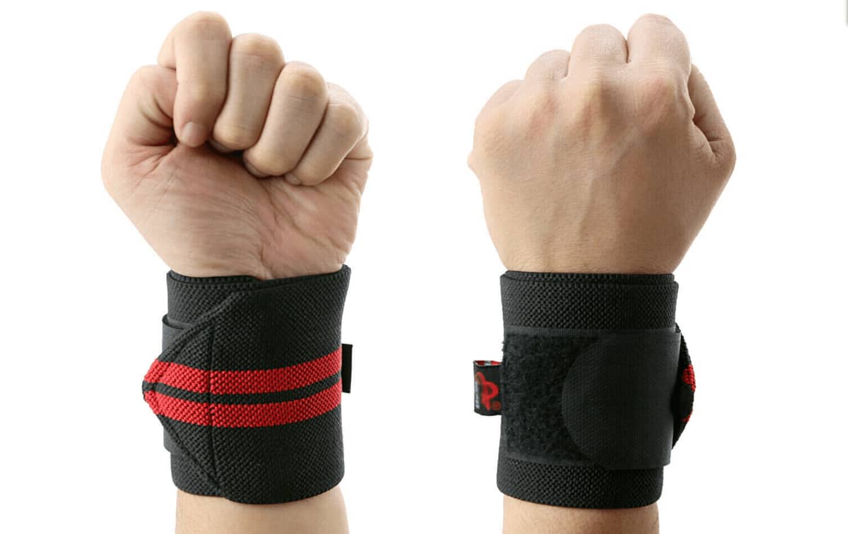 Elasticised Cotton Weight Lifting Wrist Support Straps with Thumb Loop - Black and Orange - view 5
