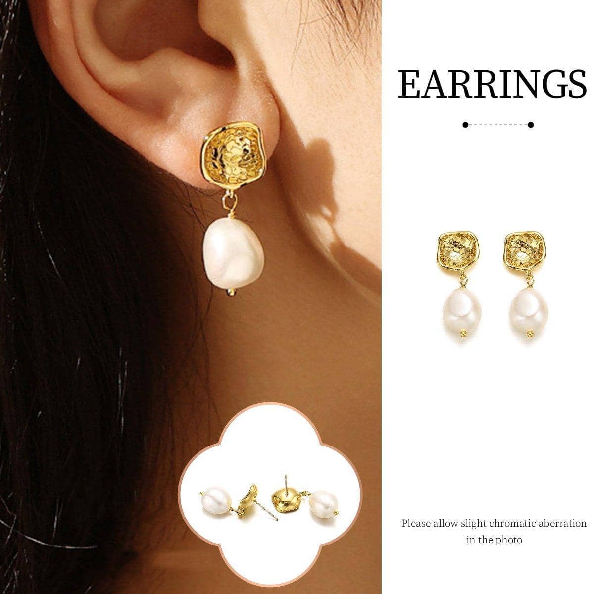 Elegant Baroque Pearl Earrings - Gold with White Pearls