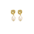 Elegant Baroque Pearl Earrings - Gold with White Pearls - view 2