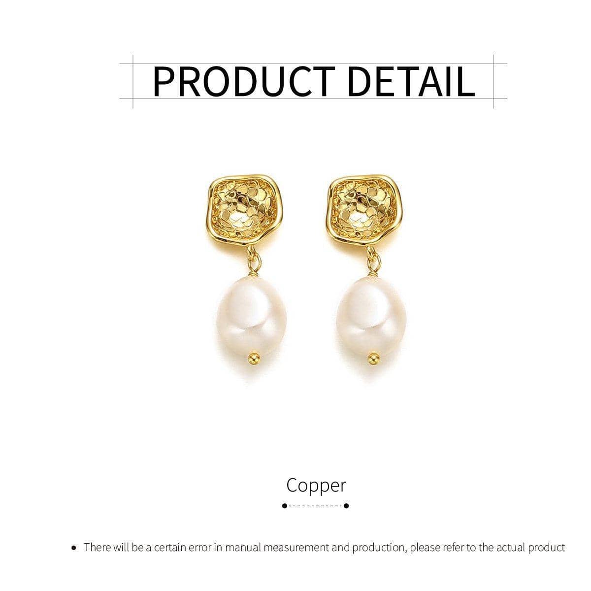 Elegant Baroque Pearl Earrings - Gold with White Pearls - view 3