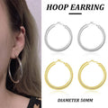 Elegant Round Hoop Earrings for Women, 50 mm - Gold - view 2