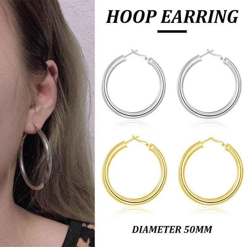 Elegant Round Hoop Earrings for Women, 50 mm - Gold - view 2