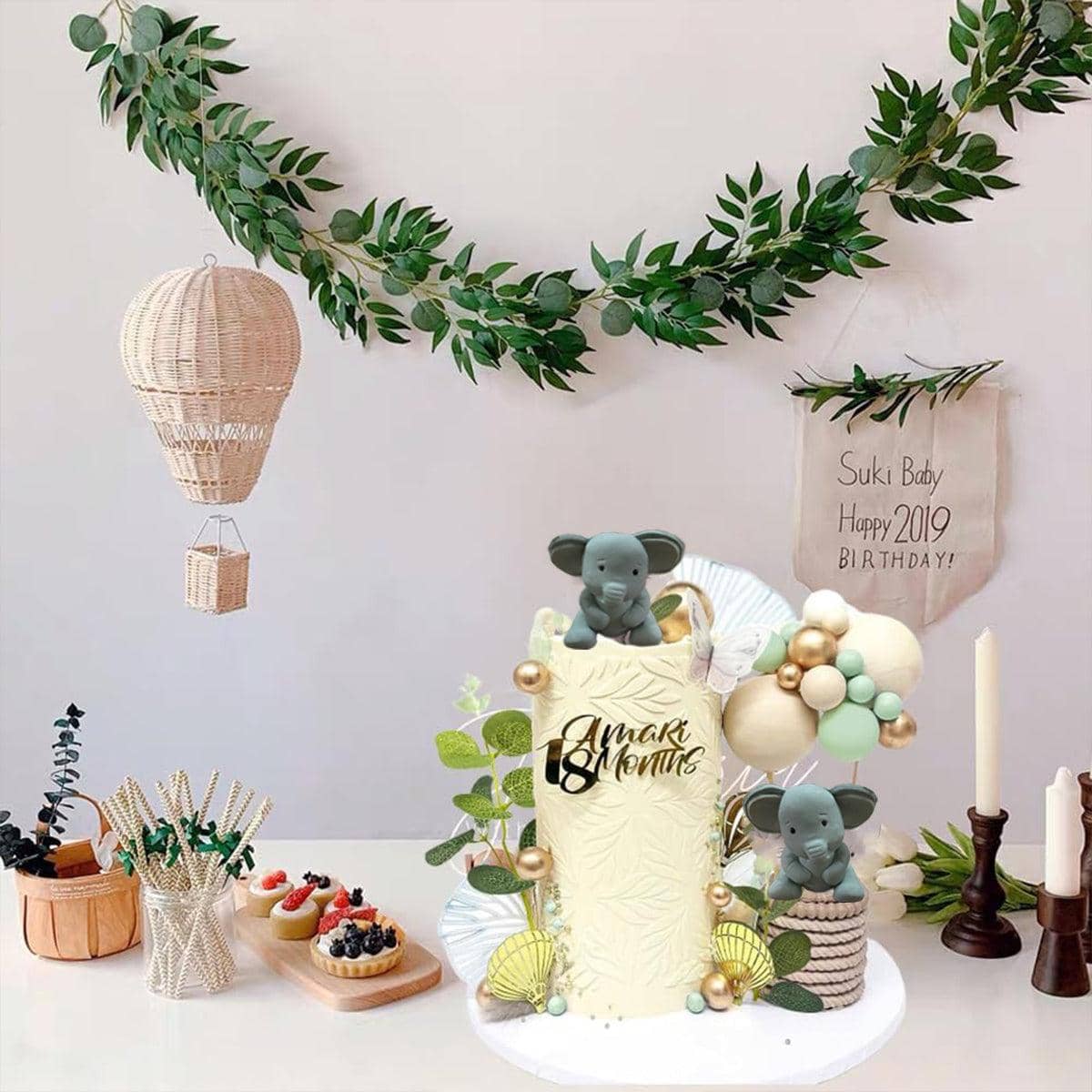 Elephant Cake Topper Decoration Set - Mint Green, Cream and Gold - view 5