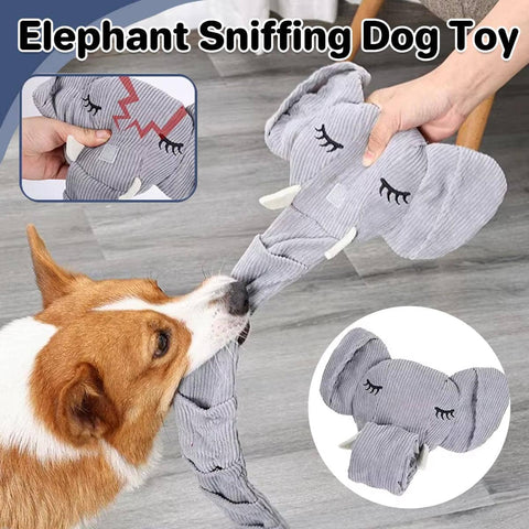 Elephant Shaped Interactive Dog Sniffing Toy with Food Hiding Pockets and Squeaker