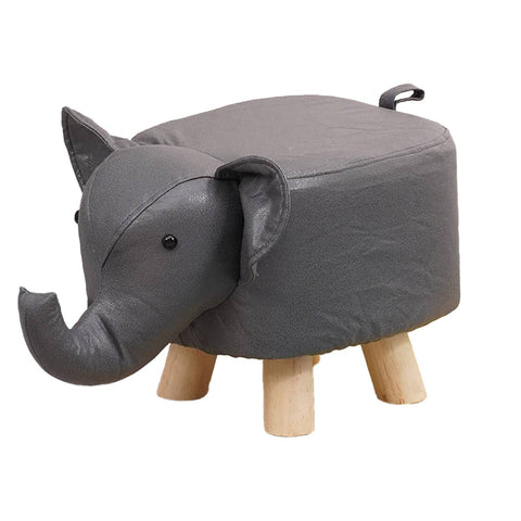 Elephant Shoe Changing Stool with Solid Wood Legs - Grey