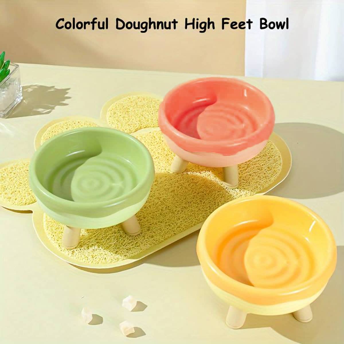 Elevated Cat Food and Water Bowl with Anti-Slip Legs - Yellow - view 5