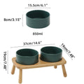 Elevated Ceramic Dog Bowl Double Set with Anti-Slip Bamboo Stand - Green - view 4
