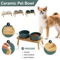 Elevated Ceramic Dog Bowl Double Set with Anti-Slip Bamboo Stand - White - view 2