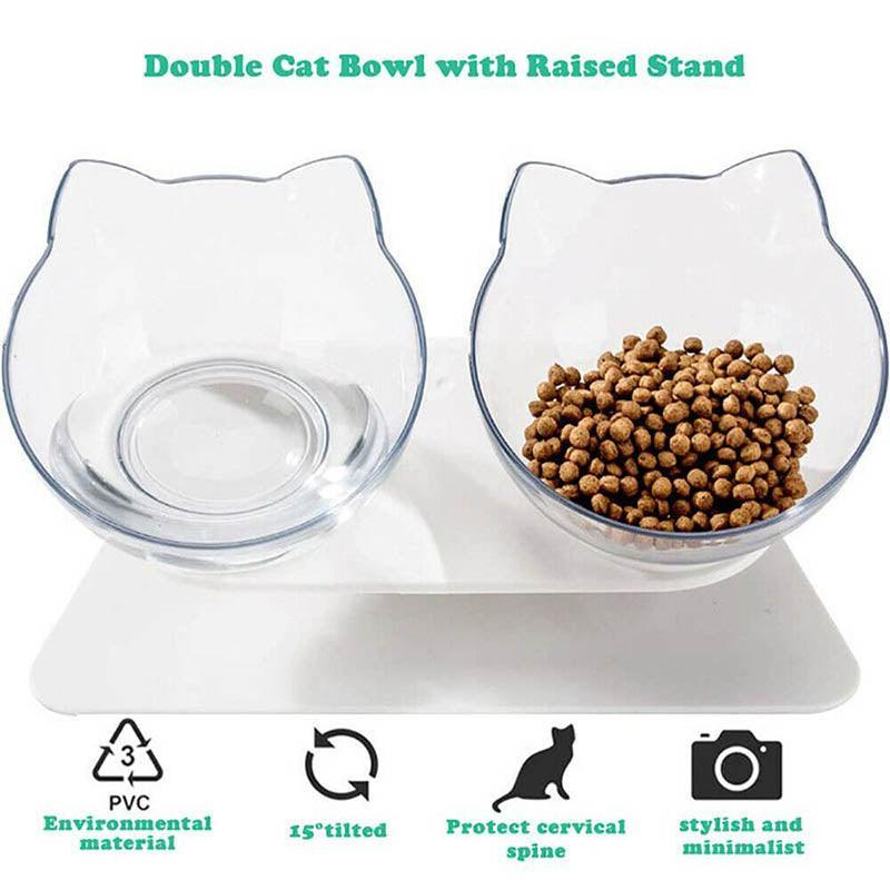 Elevated Double Cat Dog Bowl Pet Feeder with 15 Degree Tilt Stand - Black+Black - view 11