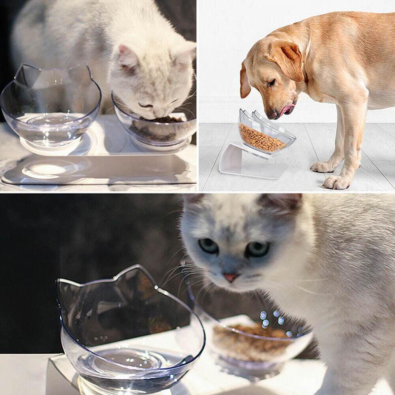 Elevated Double Cat Dog Bowl Pet Feeder with 15 Degree Tilt Stand - Black+Black - view 12