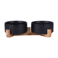 Elevated Double Ceramic Pet Bowl Set with Bamboo Stand - Black